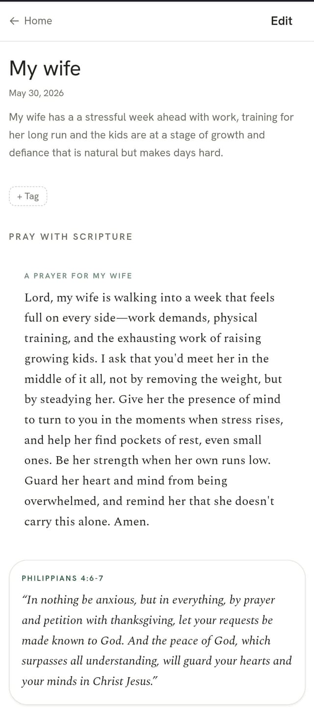 BeRenewed prayer card with a personalized prayer and matched scripture